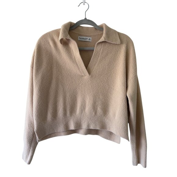 Abercrombie & Fitch Soft A&F Collection Semi Cropped XS Beige Collared Sweater - Picture 13 of 15